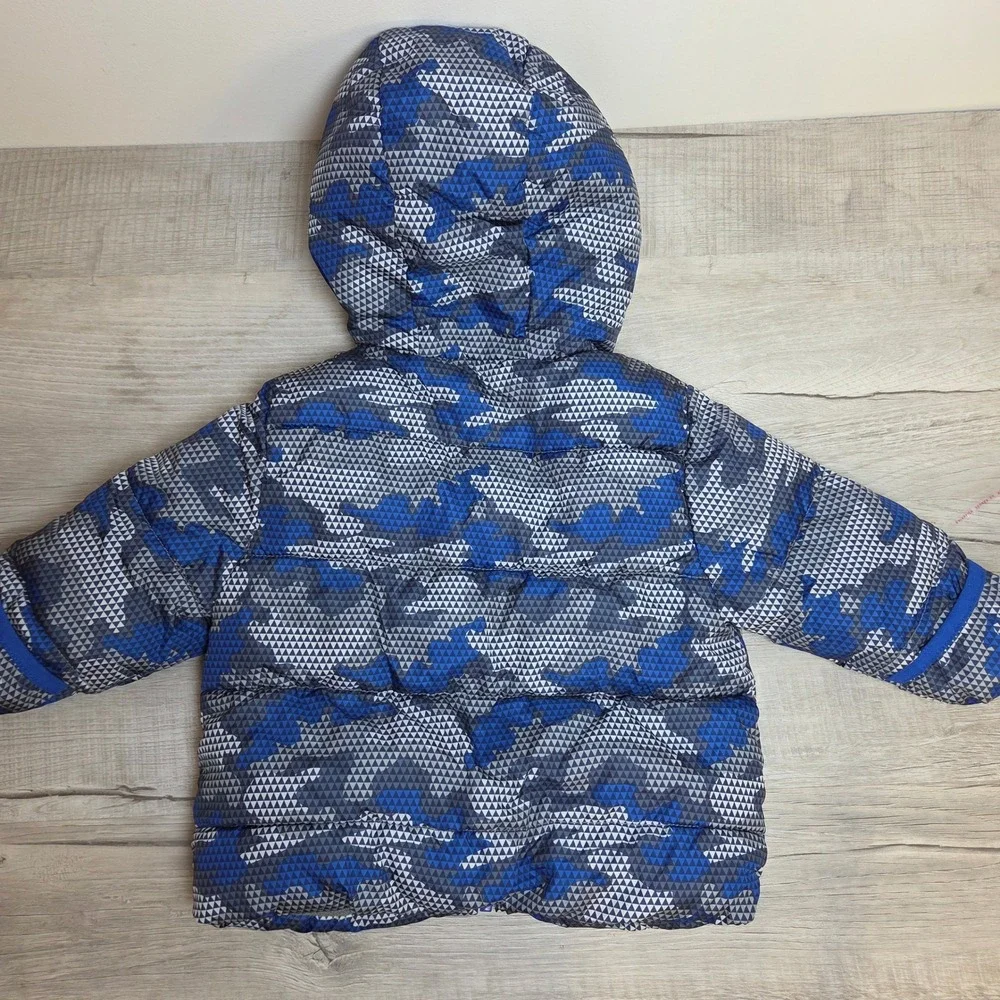 SWISSTECH Kids Boys Camo Puffer Jacket Hooded Blue Gray Winter Coat Size 12M